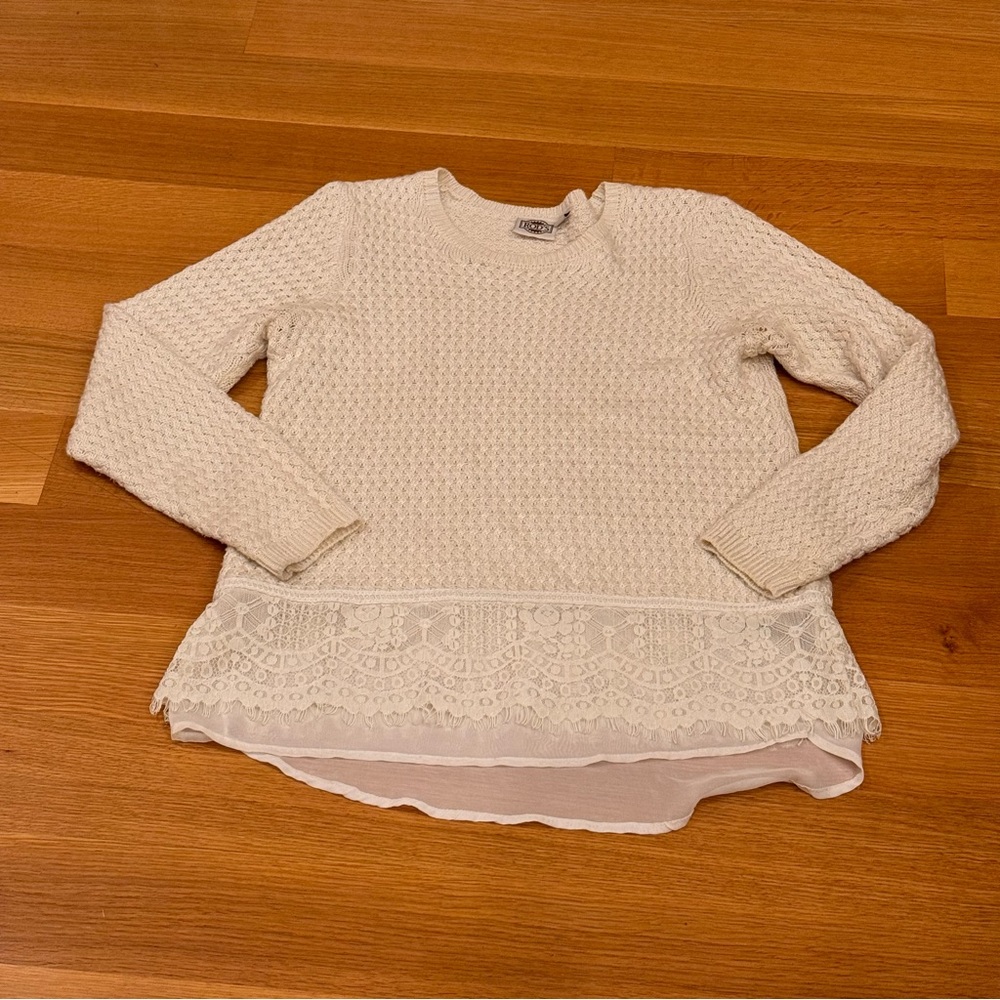 Rod’s Brand Women's Cream Sweater with Lace Hem Cottagecore, feminine, boho